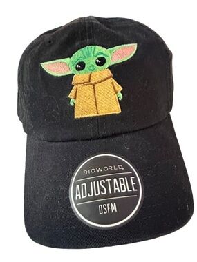 Disney StarWars Bioworld Black Dad Hat Embroidered Green Grogu Adjustable NWT